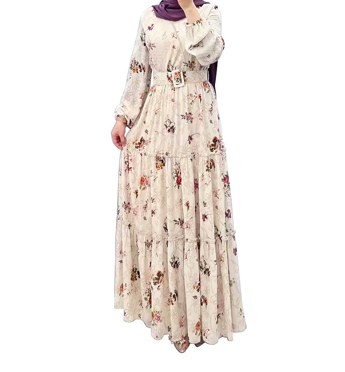 Women's New Flower Turtleneck Dress Fashion Commuter Muslim Dress - Image 9