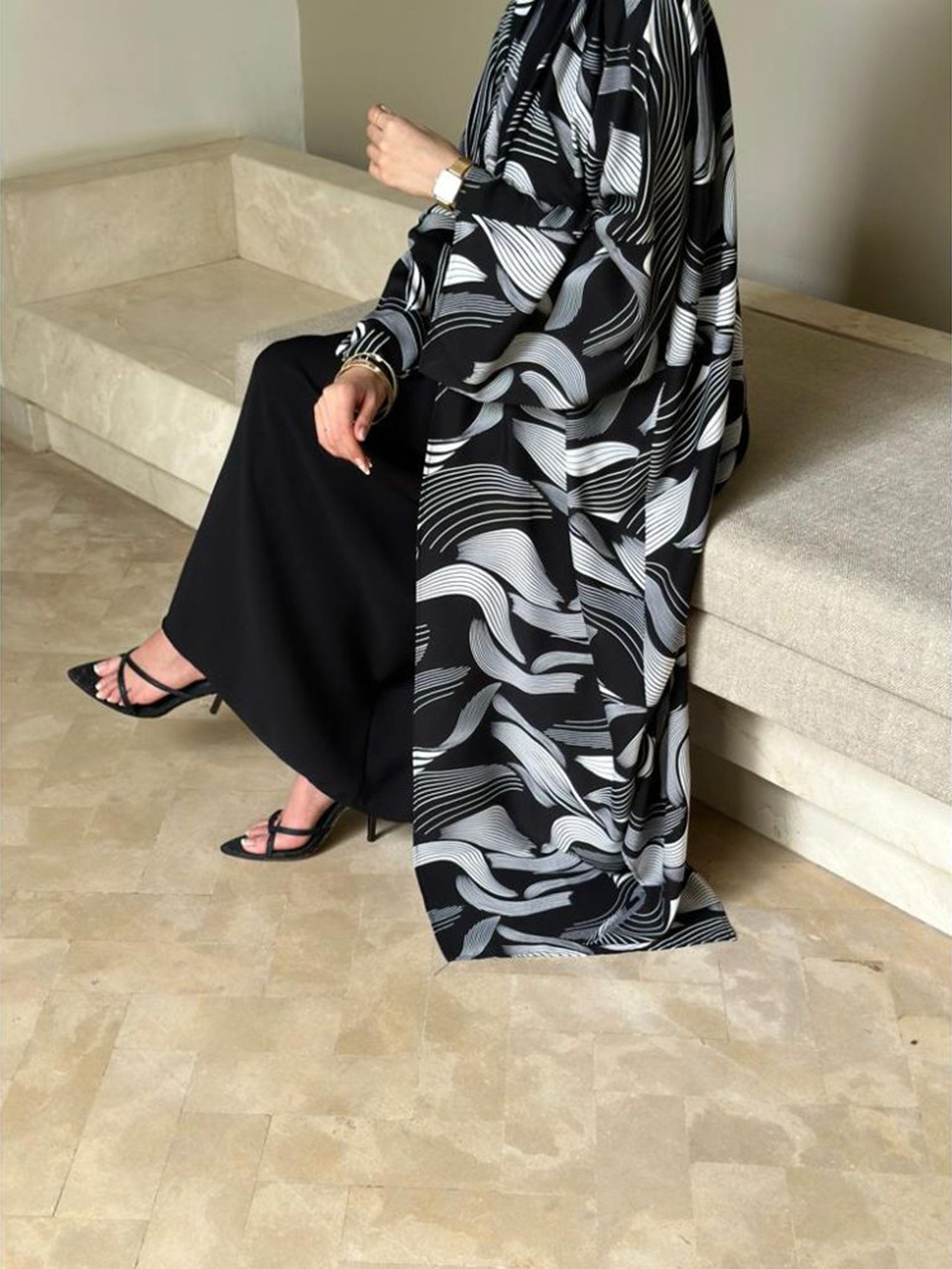Shawl Arabic Muslim Drop-shoulder Sleeve Printed Robe - Image 4