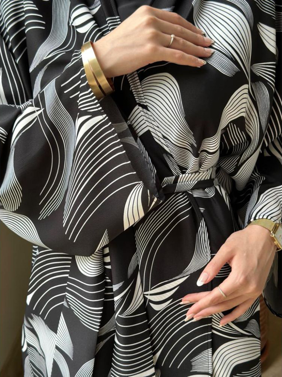 Shawl Arabic Muslim Drop-shoulder Sleeve Printed Robe - Image 5