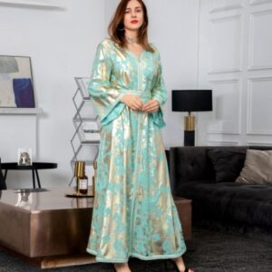 Muslim Bronzing Robe Women's Two Piece Belted Dress