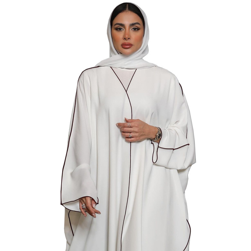 Women's White Patchwork Plus Size Women's Abaya Robe - Image 2