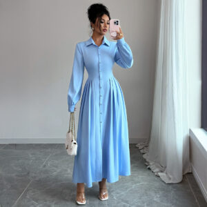 Sleek And Stylish Long-sleeve Button-down Womens Dress