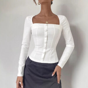 Chic Tailored Top With A Pleated Design And A Square Neckline