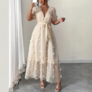 Womens Embroidered Halterneck Backless Split Dress