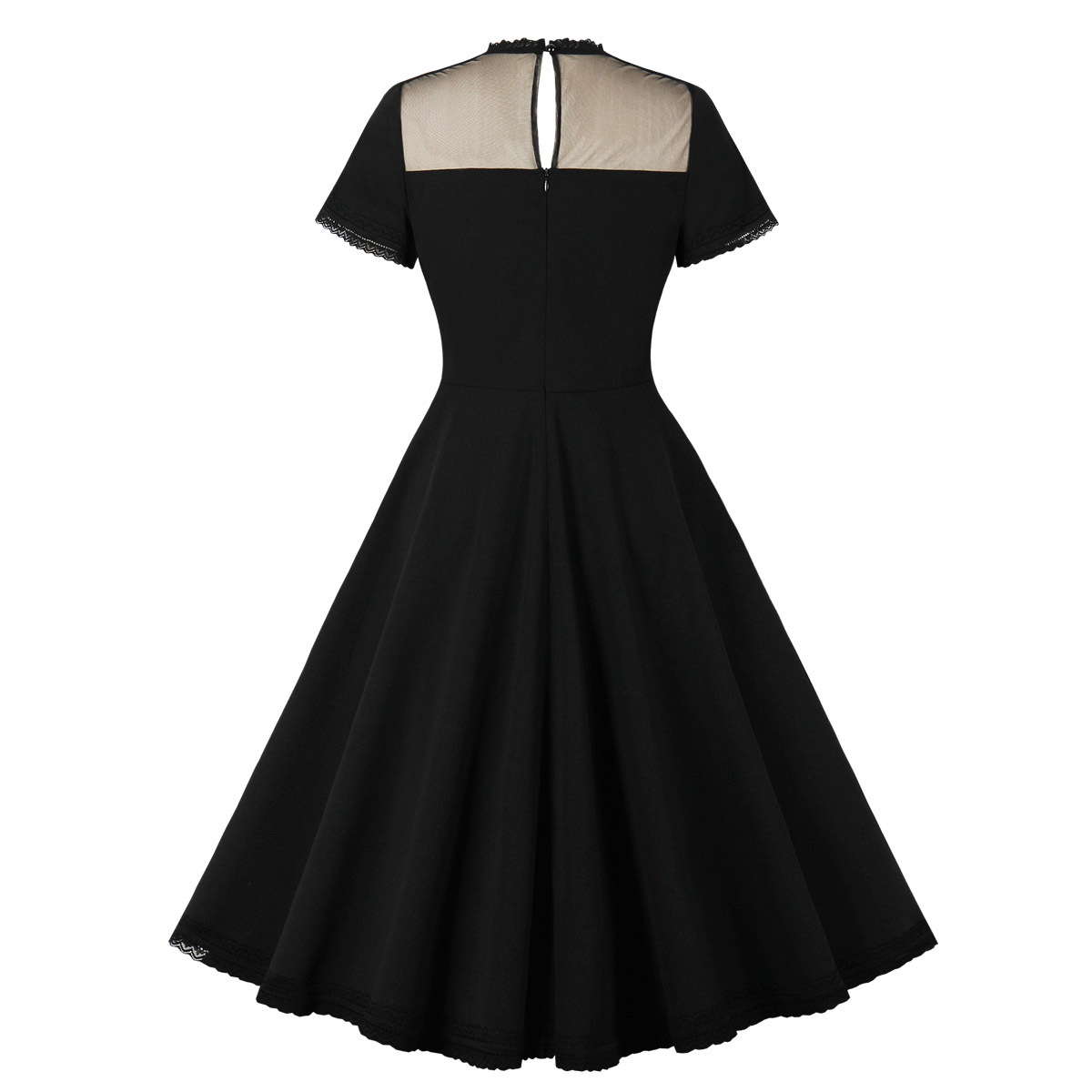 Elegant Womens Ruffled Collar Mesh Patchwork Hollow-Out Dress - Image 2