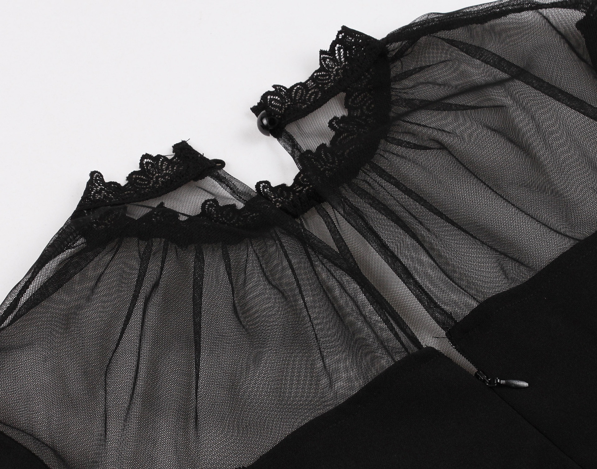 Elegant Womens Ruffled Collar Mesh Patchwork Hollow-Out Dress - Image 5