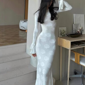 Crew-neck Flared-sleeve Tie-detail Pure Yet Seductive Long-sleeve Dress