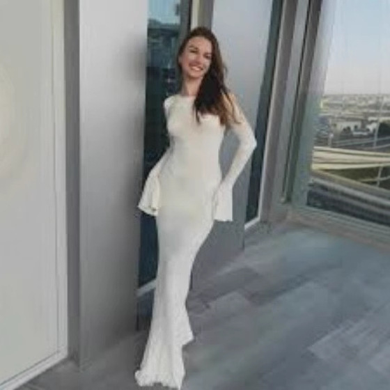 Crew-neck Flared-sleeve Tie-detail Pure Yet Seductive Long-sleeve Dress - Image 2