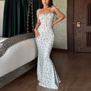 Slim-fit Square-neck Slip Dress With A Floral Print