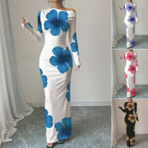 Womens Printed Slim-Fit Long-Sleeve Dress