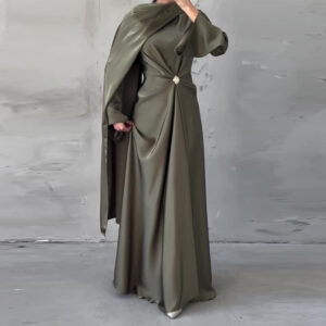 New Irregular-knit Waist-cinching Green French-style Elegant Maxi Dress