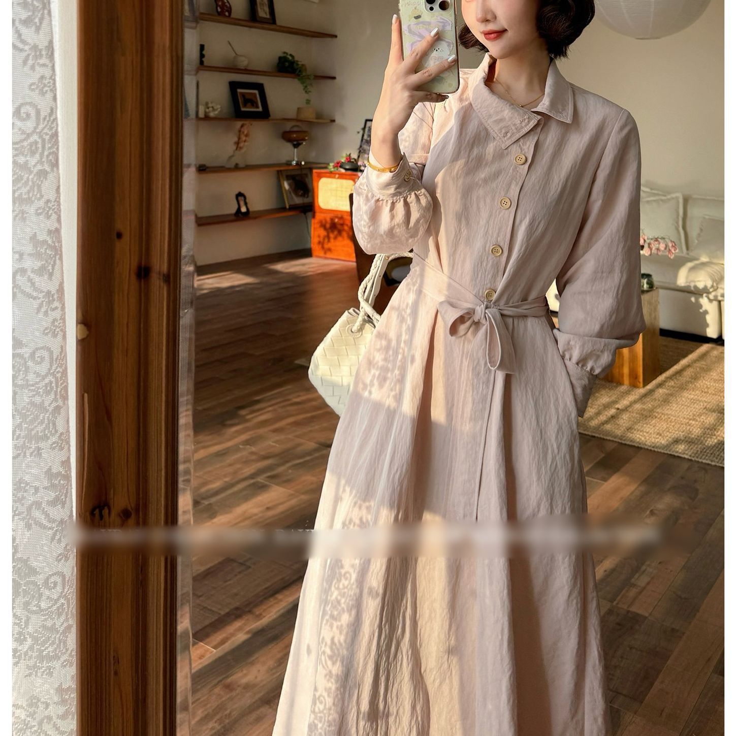 Stand Up Collar Lapel Long Sleeve Belted Loose Fitting Dress - Image 4