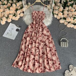 French Style Vintage Floral Bandeau Dress