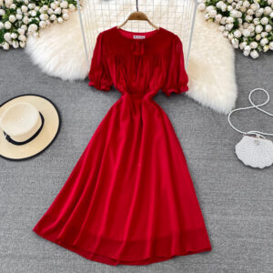 Slimming Puff-sleeve Chiffon Dress Fashion Forward