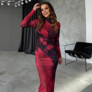 New Womens Sexy Tie-dye Printed Crew-neck Pullover Bodycon Dress