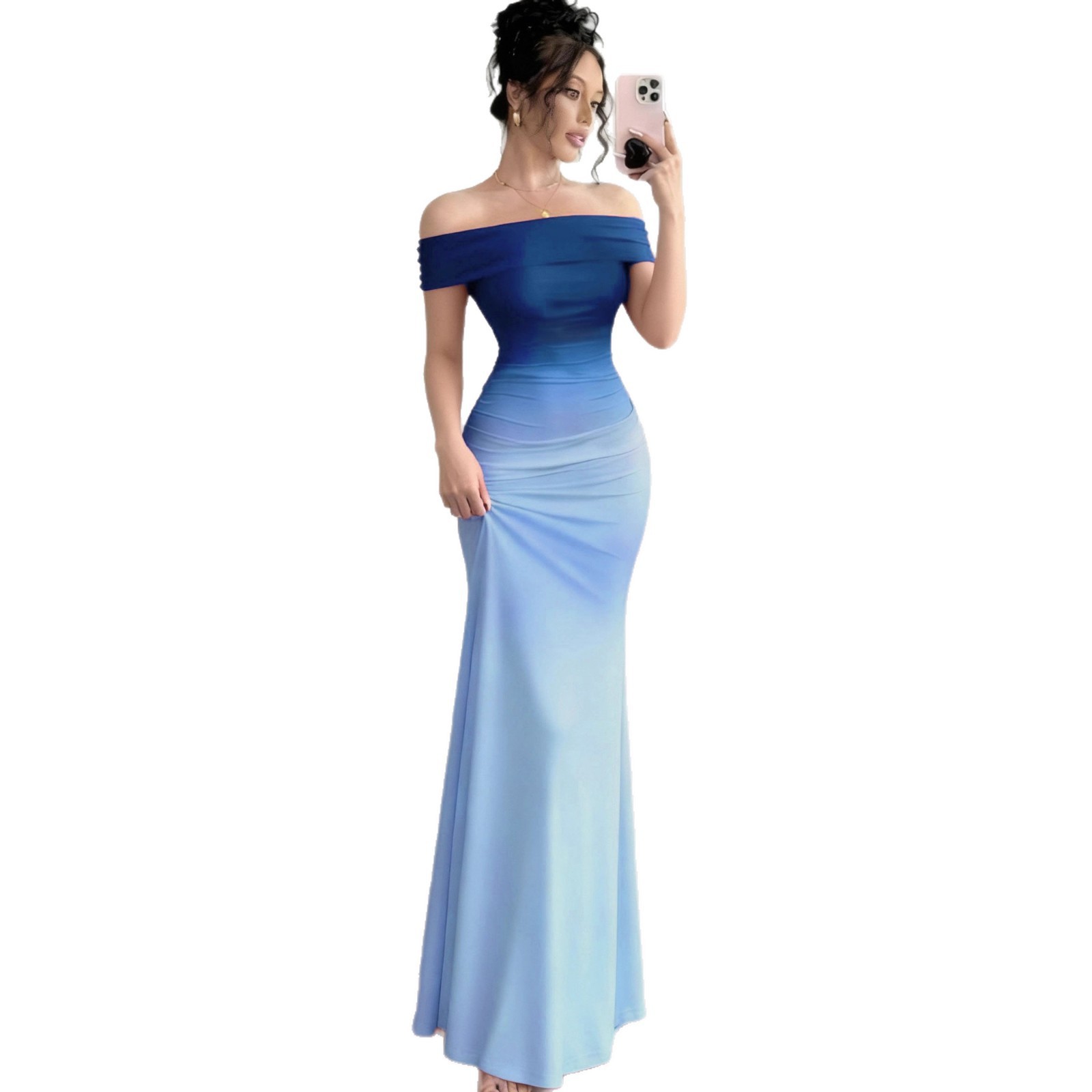 Gradient One Shoulder Sheath Maxi Dress - Image 5