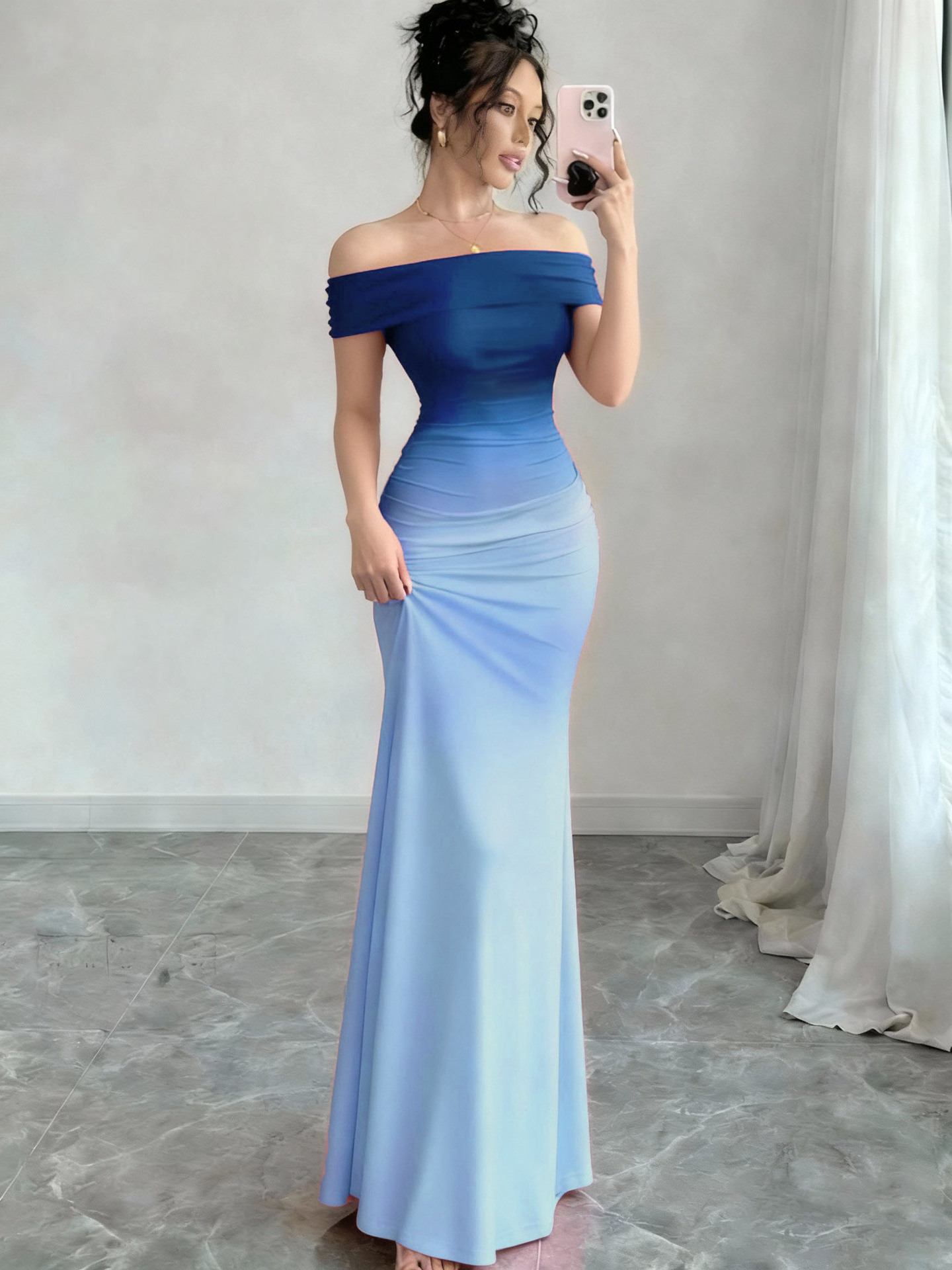 Gradient One Shoulder Sheath Maxi Dress - Image 7