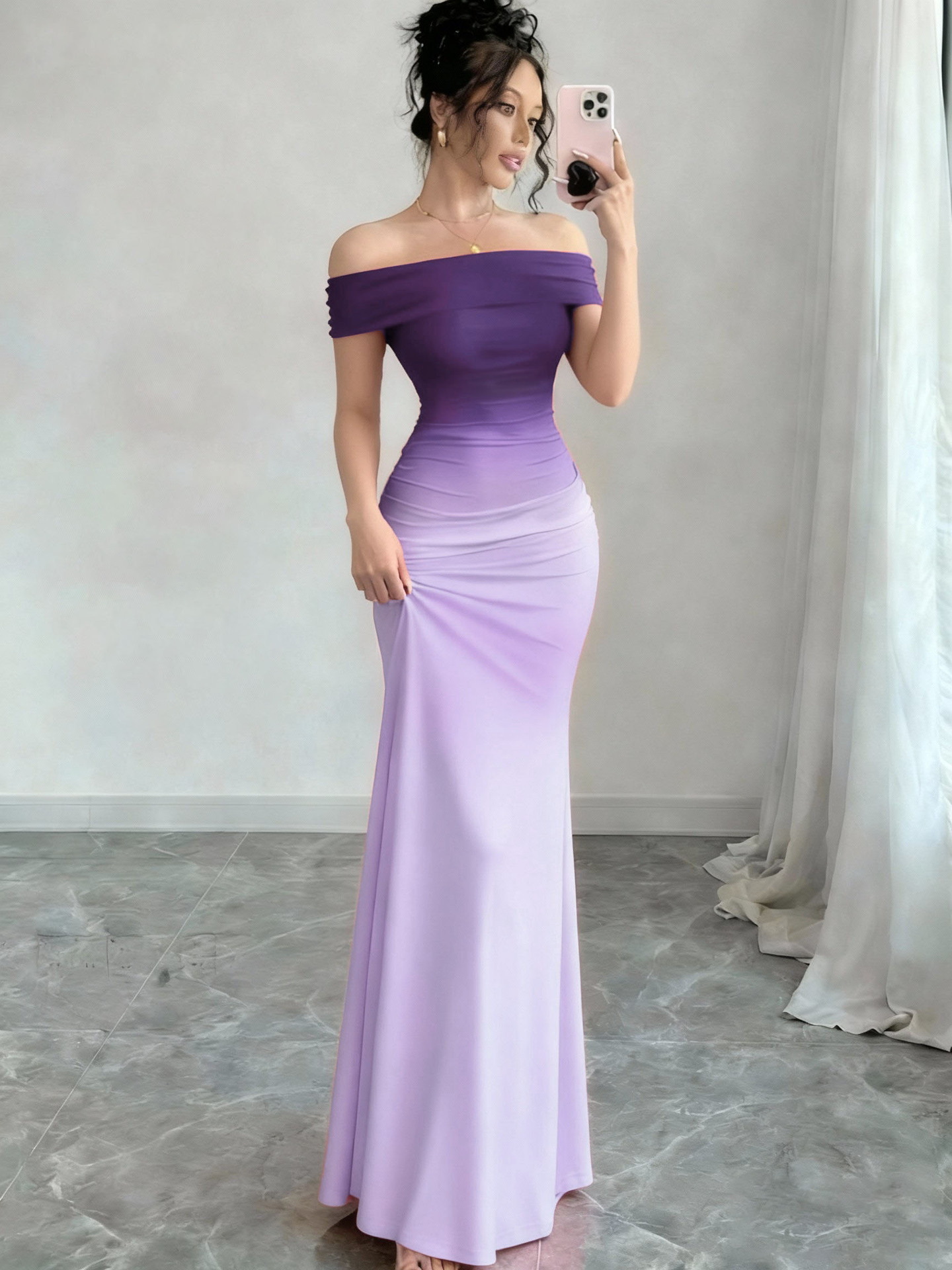 Gradient One Shoulder Sheath Maxi Dress - Image 8
