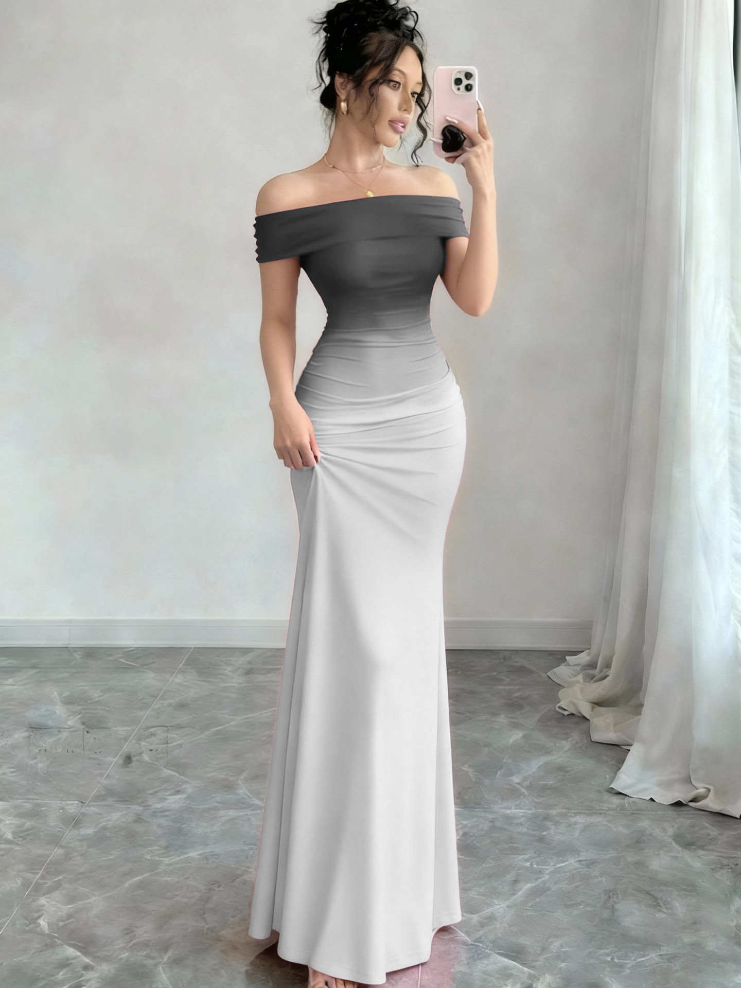 Gradient One Shoulder Sheath Maxi Dress - Image 9