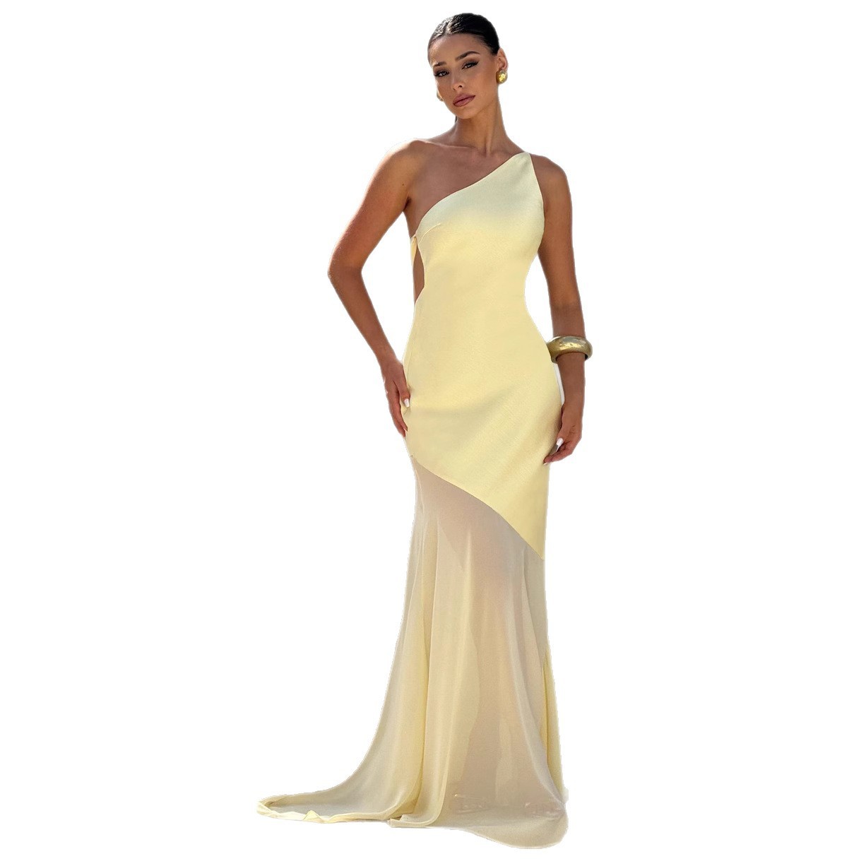 Womens Figure-hugging Mesh Maxi Dress With Tie-up Detailing - Image 5