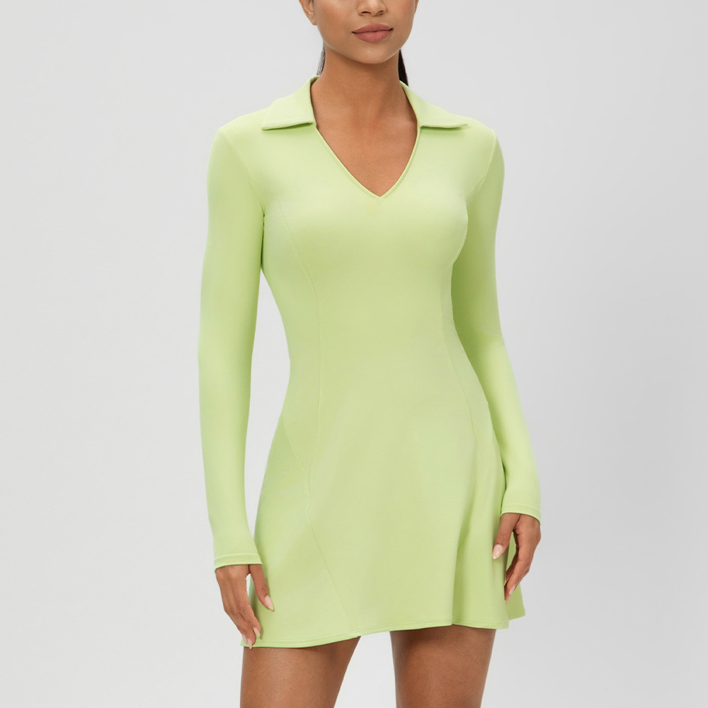 European And American-style Long-sleeve Lapel V-neck Sporty Casual Dress - Image 5