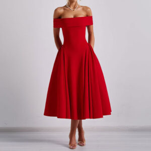 Off-shoulder Sexy One-shoulder Solid-color Dress