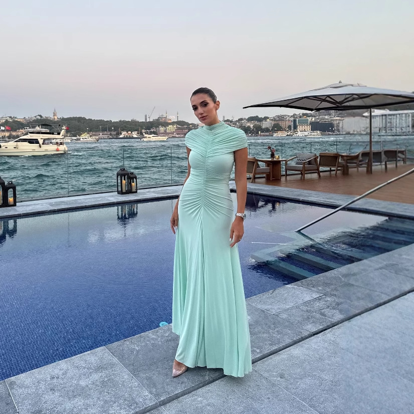 Womens Clothing Mesh Ruffle Dress Hugging Sheath Maxi Skirt - Image 3