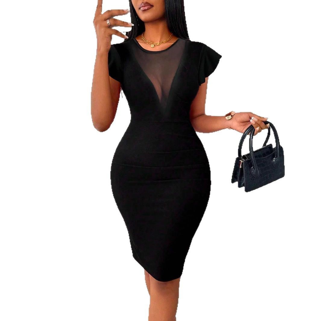 Womens Solid-Color Crew-Neck Elegant Slimming Bodycon Dress - Image 5