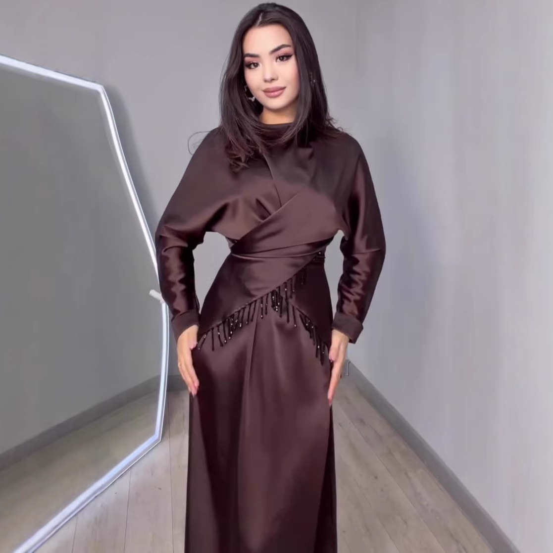Silky Long-sleeved Elegant And Sophisticated Dress - Image 4