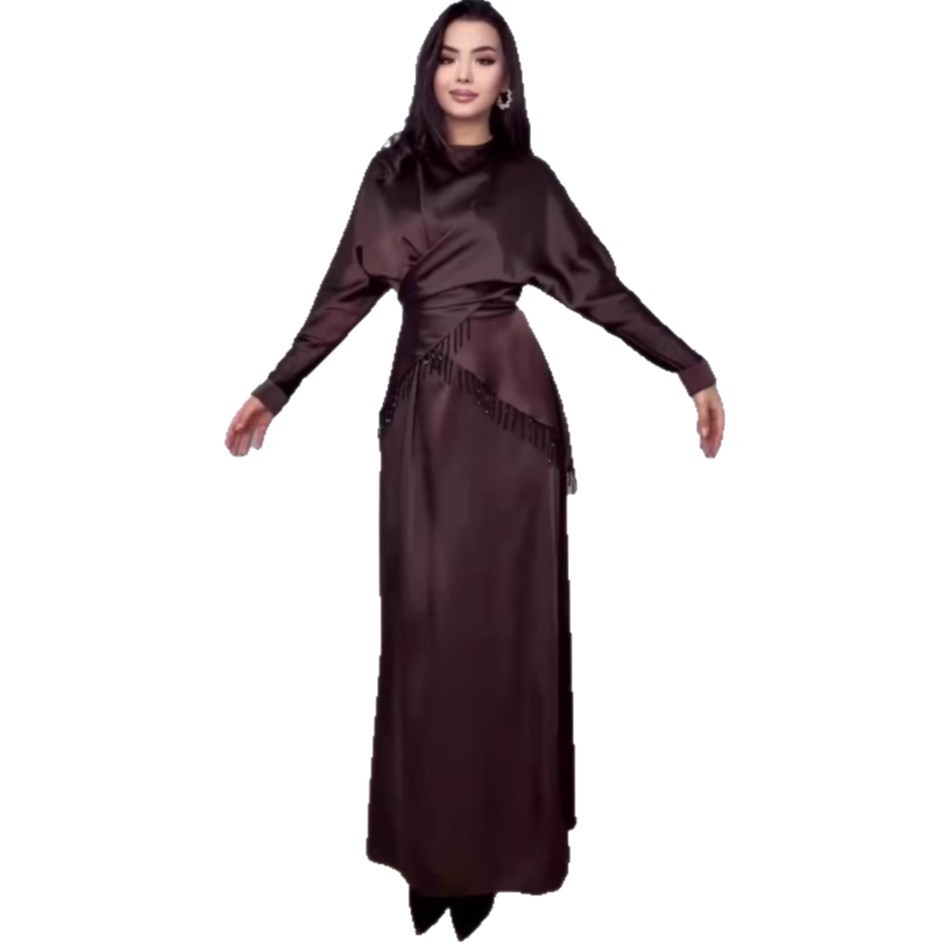 Silky Long-sleeved Elegant And Sophisticated Dress - Image 5