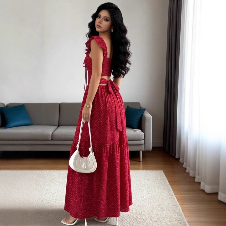 Womens Halterneck Floral Print Square-cut Dress - Image 2