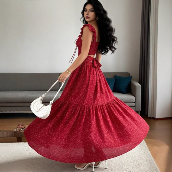 Womens Halterneck Floral Print Square-cut Dress - Image 4