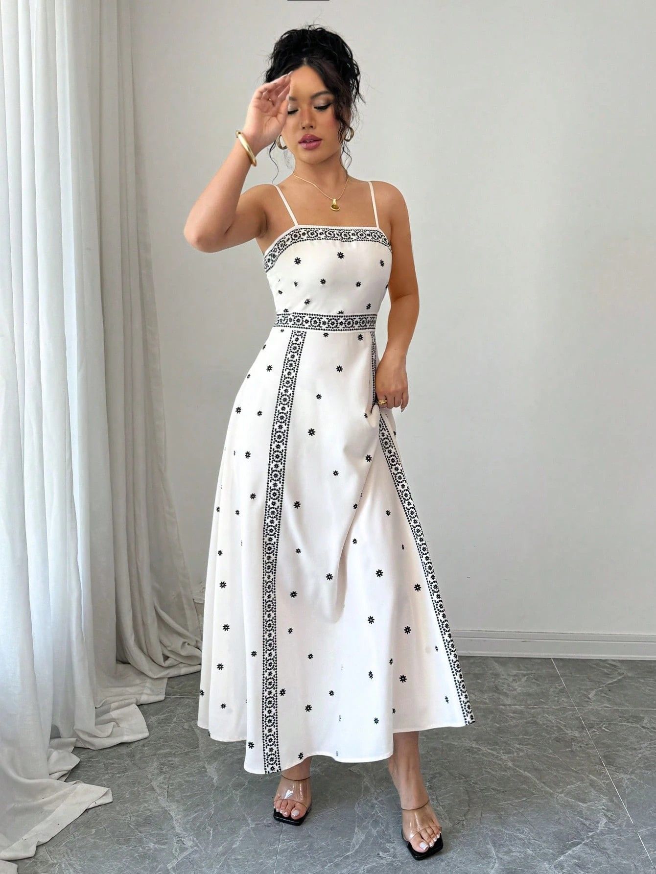 Fitted-waist White Printed A-line Maxi Dress - Image 6