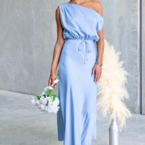 Slant Shoulder Solid Color Lace Up Dress