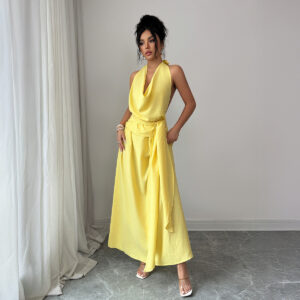 Womens Solid-Color Elegant French-Style Resort Halter Dress