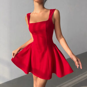 Elegant Red Evening Gown With A Bold Open Back Sleeveless Spaghetti Strap A Line Dress