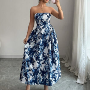 Womens Strapless Printed Casual A Line Dress