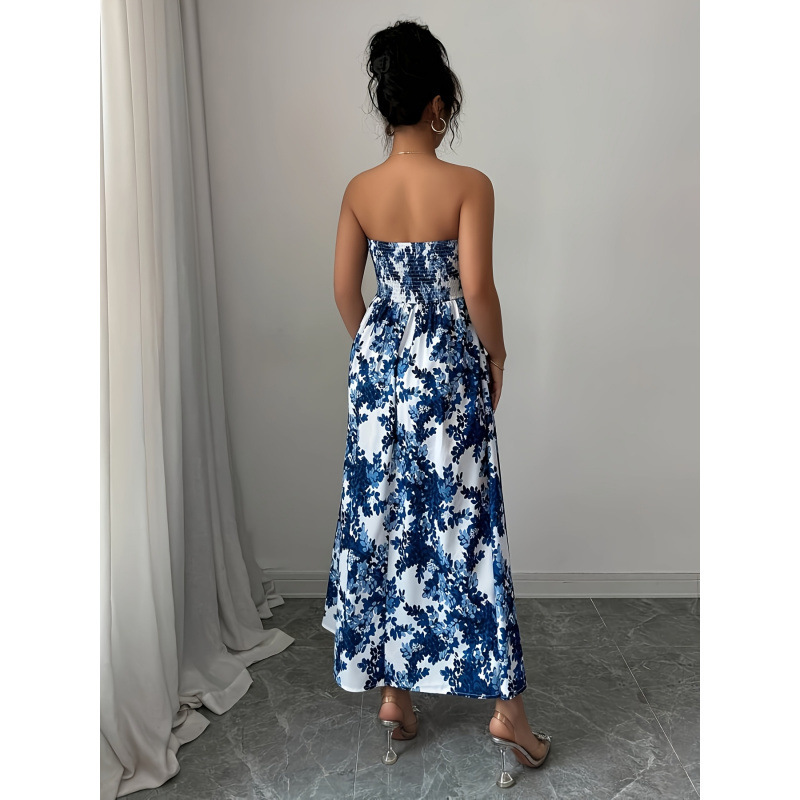 Womens Strapless Printed Casual A Line Dress - Image 2