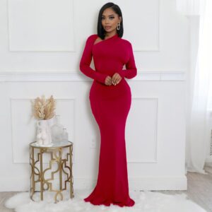 Womens Solid-Color Long-Sleeve Slim-Fit Dress