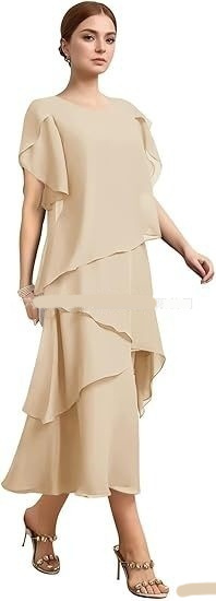 Womens Chiffon Loose Belly-Covering Layered Ruffle-Trim Dress - Image 4