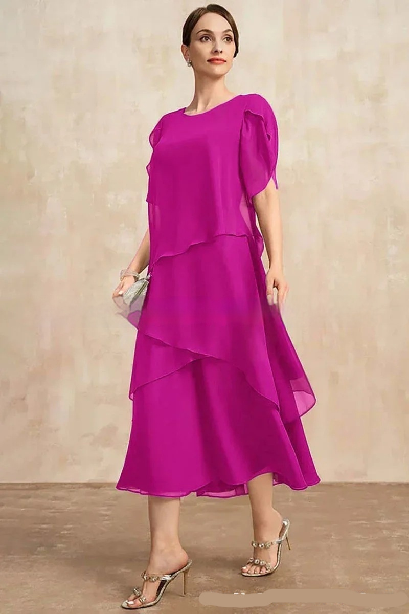 Womens Chiffon Loose Belly-Covering Layered Ruffle-Trim Dress - Image 5