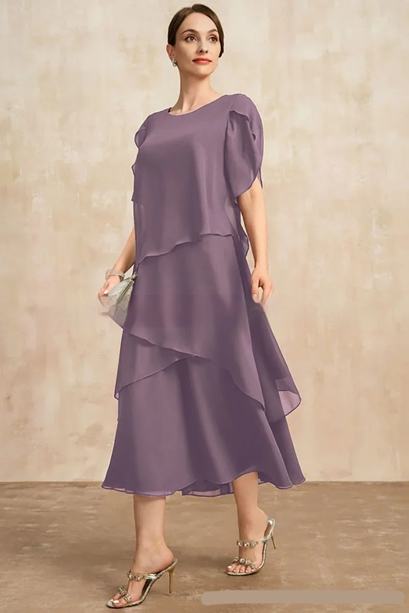 Womens Chiffon Loose Belly-Covering Layered Ruffle-Trim Dress - Image 6