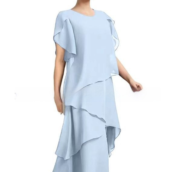 Womens Chiffon Loose Belly-Covering Layered Ruffle-Trim Dress - Image 7
