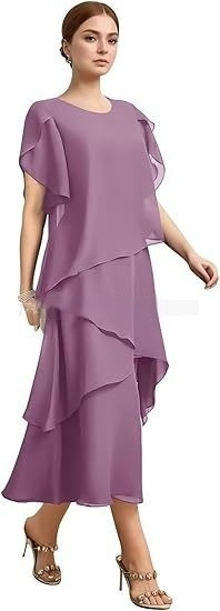 Womens Chiffon Loose Belly-Covering Layered Ruffle-Trim Dress - Image 8