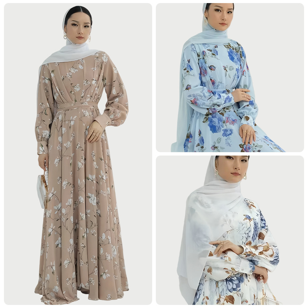 Crew-neck Floral-print Midi Dress With A Matching Belt For A Slimming Fit - Image 2