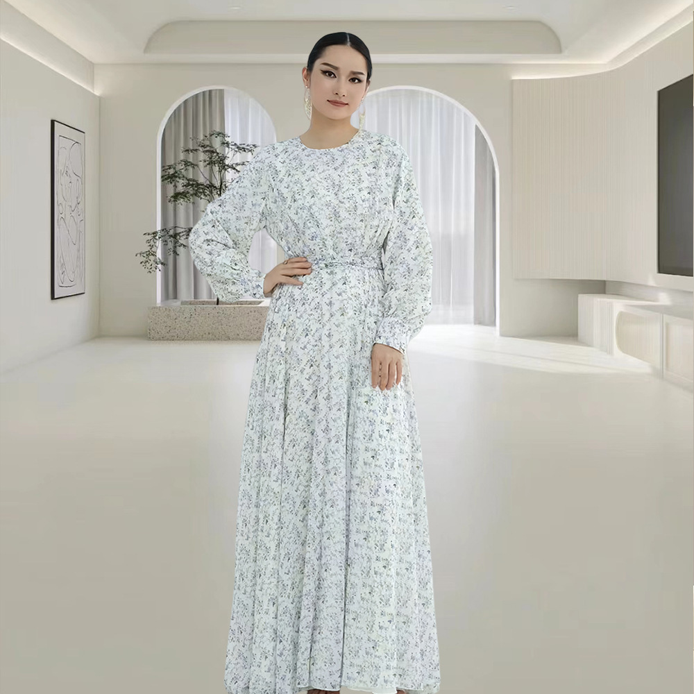 Crew-neck Floral-print Midi Dress With A Matching Belt For A Slimming Fit - Image 8