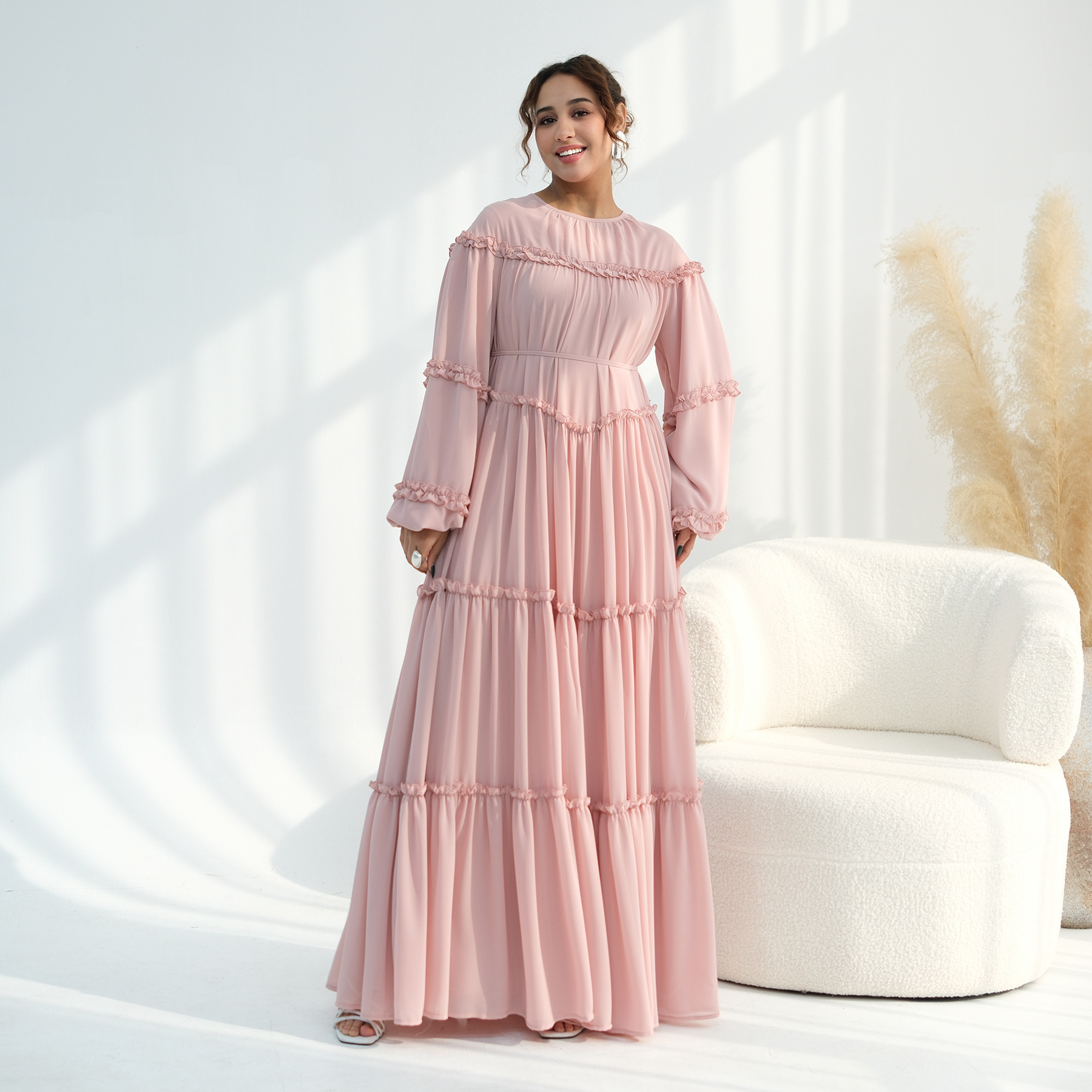 Middle Eastern Lace-trimmed Tiered Cake Skirt Dress - Image 2