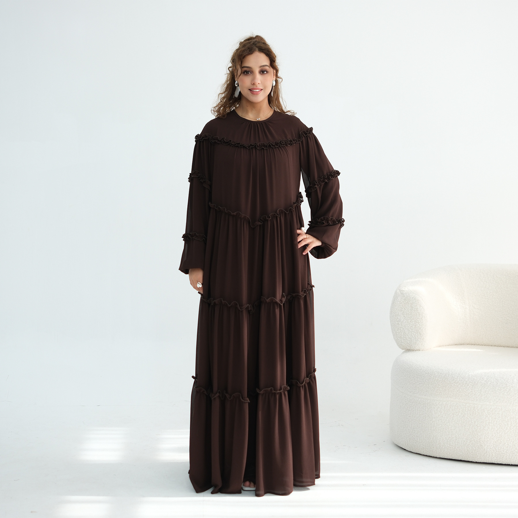 Middle Eastern Lace-trimmed Tiered Cake Skirt Dress - Image 8