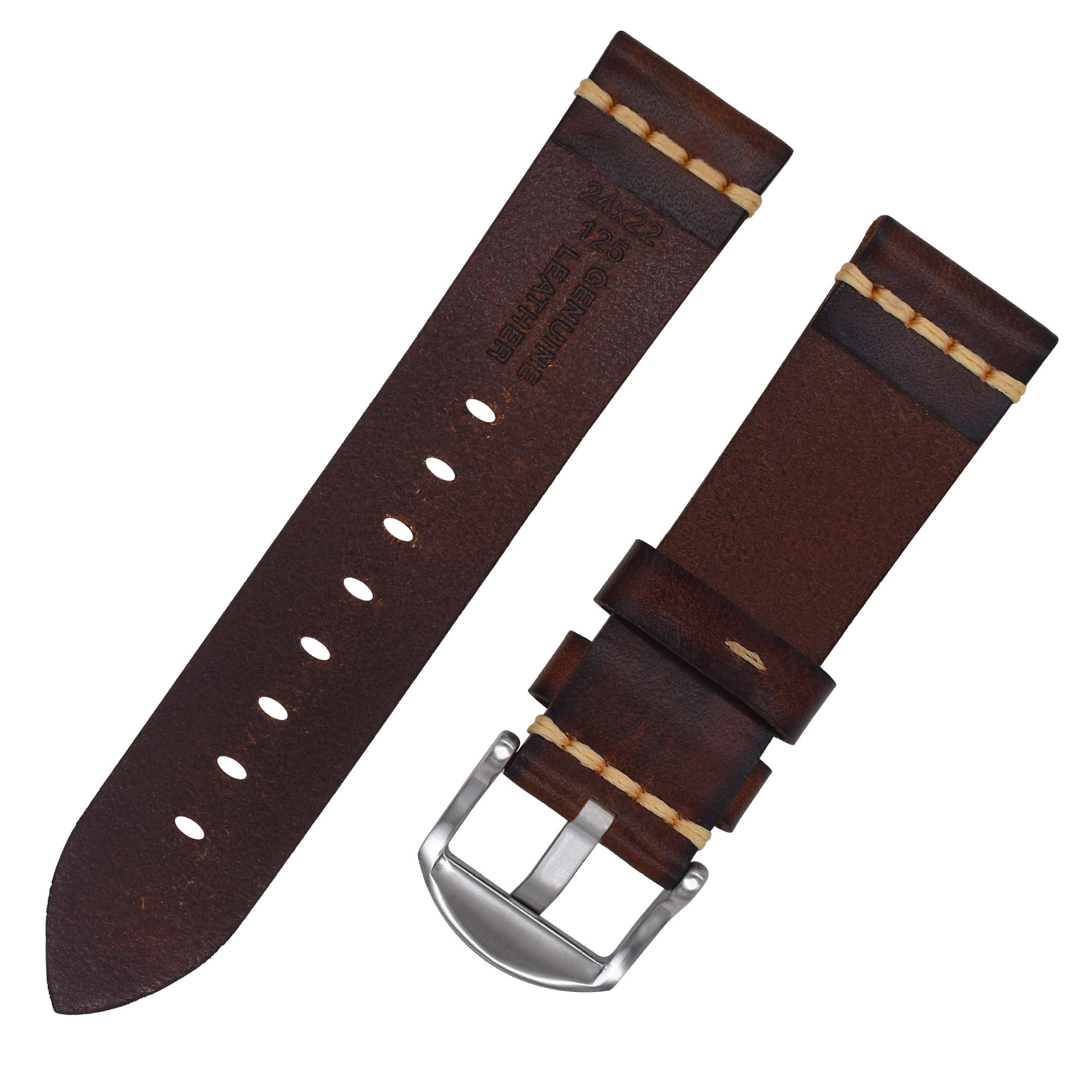 First Layer Cowhide Handmade Leather Watch Strap Vintage Strap 20mm Pin Buckle - Image 3