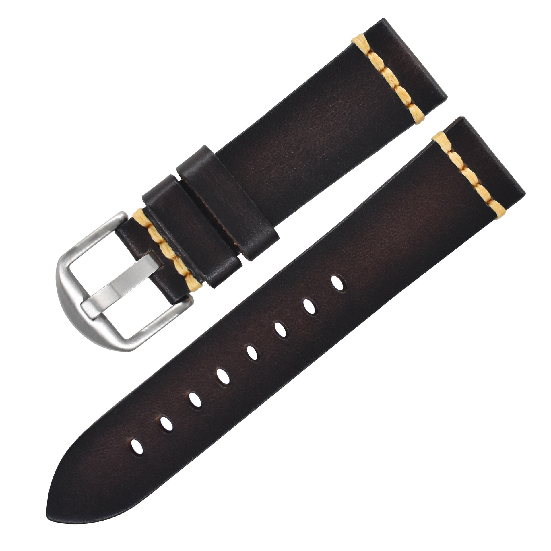 First Layer Cowhide Handmade Leather Watch Strap Vintage Strap 20mm Pin Buckle - Image 8